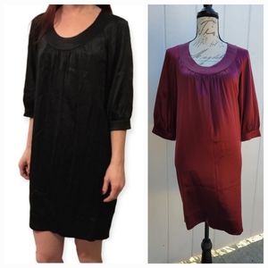 Vince Burgundy Maroon Festive Holiday Silk Satin Blouson Tunic Dress Size‎ M